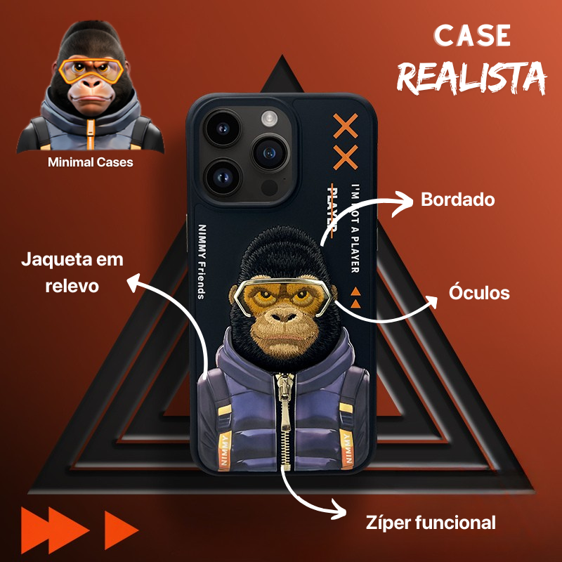 Case iPhone Premium de Animais Realistas em bordado manual