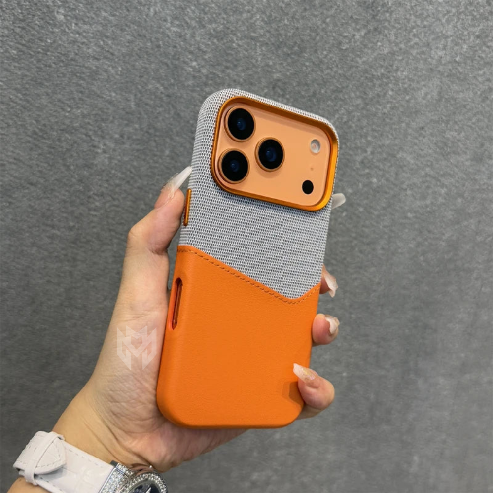 Case iPhone em Tecido e Couro Minimalista