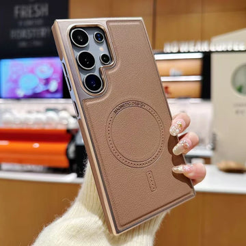 Case Samsung em Couro com Carregamento Sem Fio