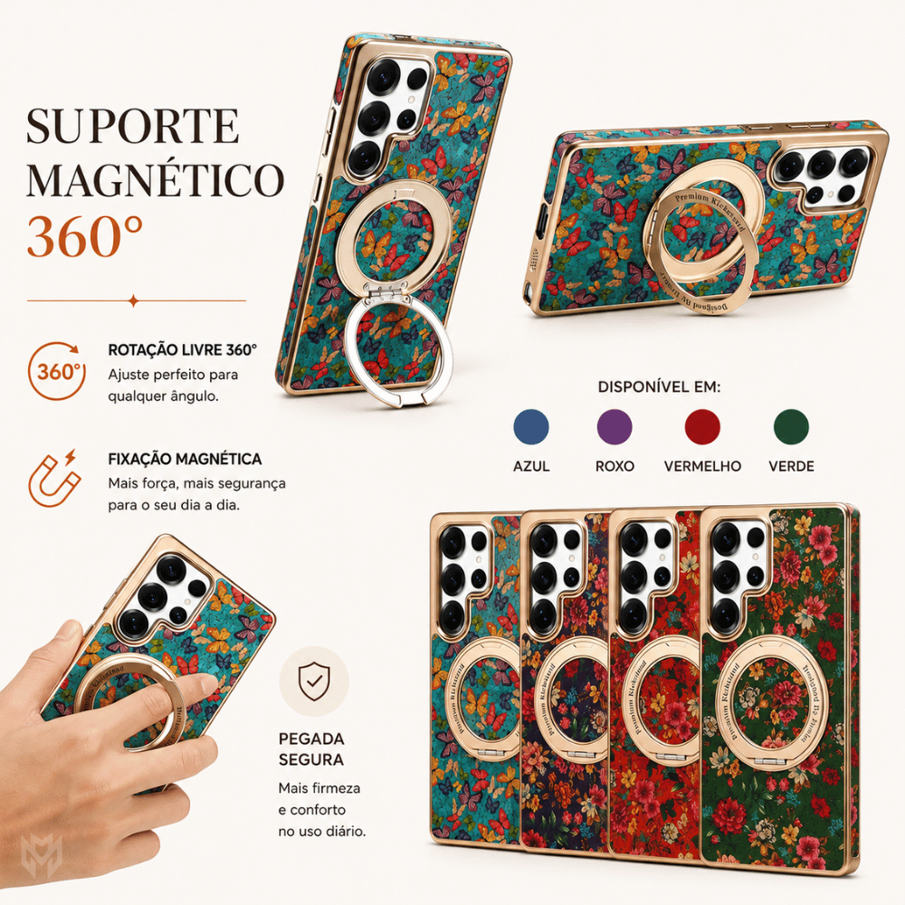 Case Samsung Cortiça Floral e Suporte 360° - Minimal Cases
