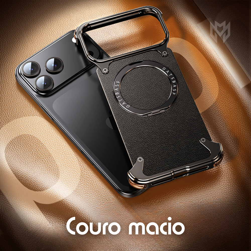 Case iPhone 17 Metal em Couro e Veludo MagSafe