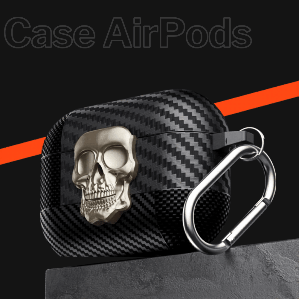 Capa AirPods Magnética com Gancho Metálico Skull - Minimal Cases