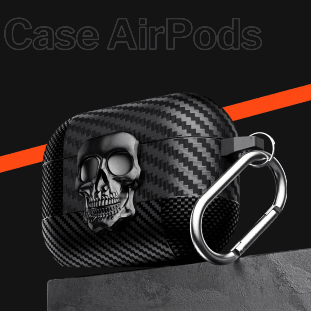 Capa AirPods Magnética com Gancho Metálico Skull - Minimal Cases