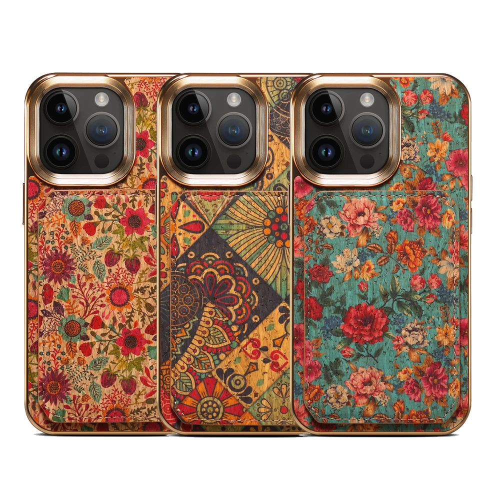 Case iPhone Tecido Mandala com Porta Cartões Magnético