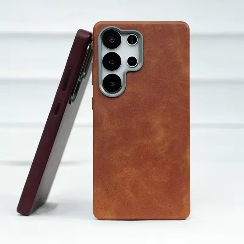 Case Samsung Ultra Couro Retrô com Moldura de Lente - Minimal Cases