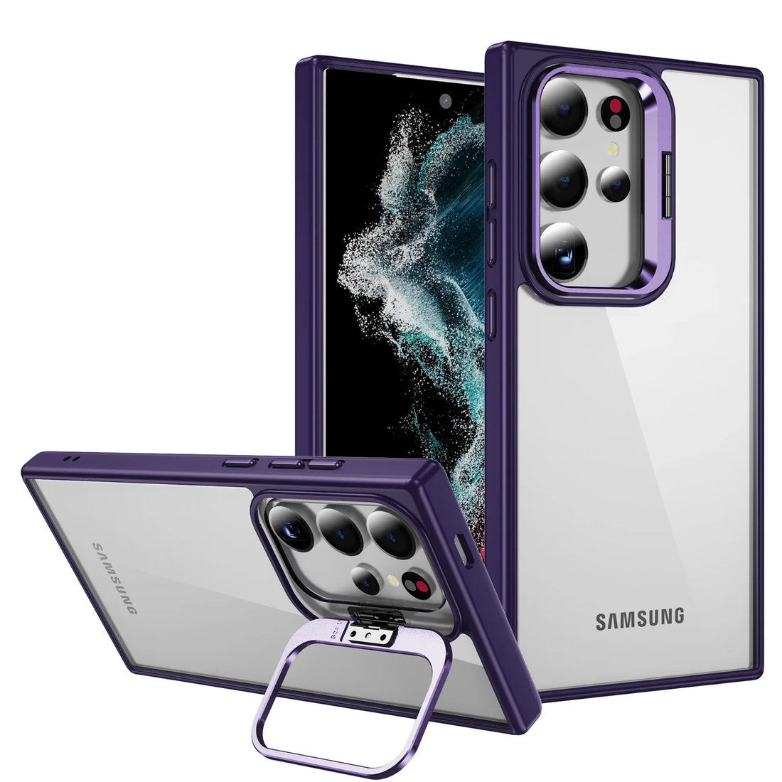 Case Samsung com proteção de câmeras e suporte integrado