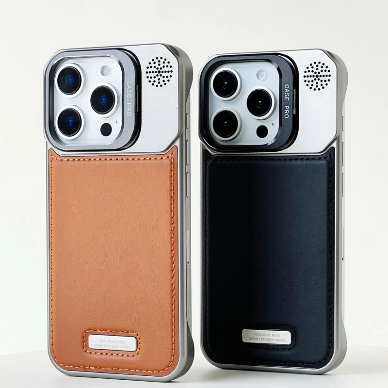 Case iPhone em Metal com revertimento em Couro e Carregamento MagSafe