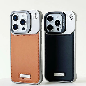 Case iPhone em Metal com revertimento em Couro e Carregamento MagSafe