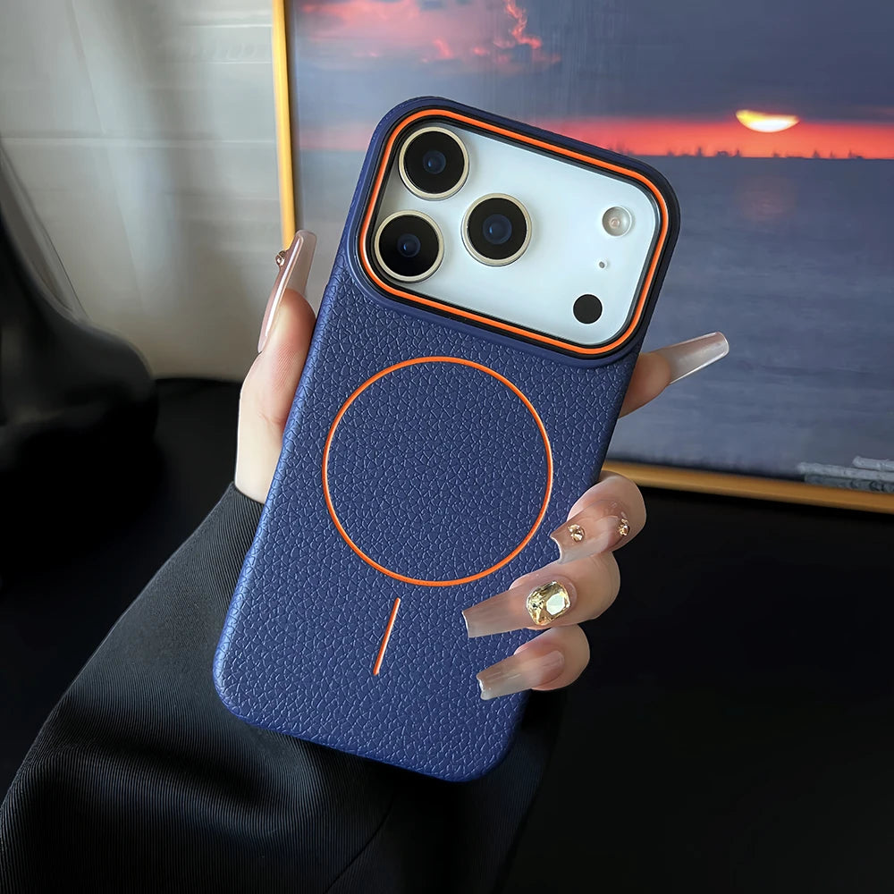 Case iPhone em Couro MagSafe Minimalista Premium